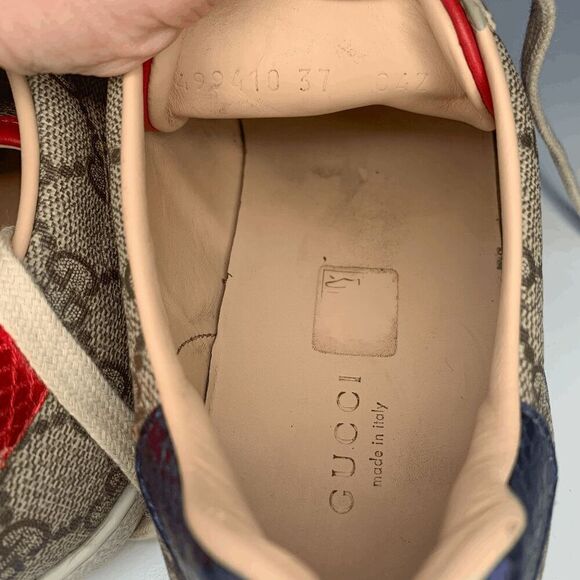 Gucci Ace Web Stripe Sneaker EU 37 US 7 Beige GG Monogram Canvas Low Top Shoe - Picture 6 of 8